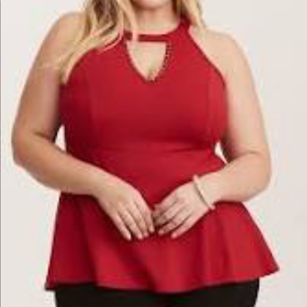 Torrid Red Ponte Stud Peplum Top